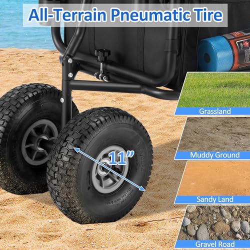 Black Heavy Duty Foldable Fishing Cart with All Terrain Big Wheels V626206