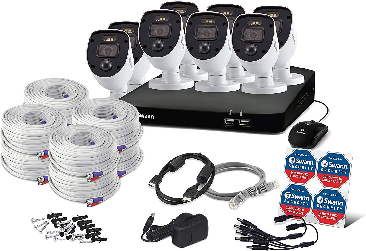 8 Channel 8 Cameras Wired DVR CCTV Security Camera System 1080p Full HD 1TB HDD Color Night Vision T507