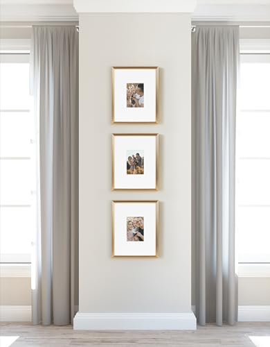 Rectangle Picture Frame Set of 3, 11 x 14 matted to 5 x 7, Gold P214