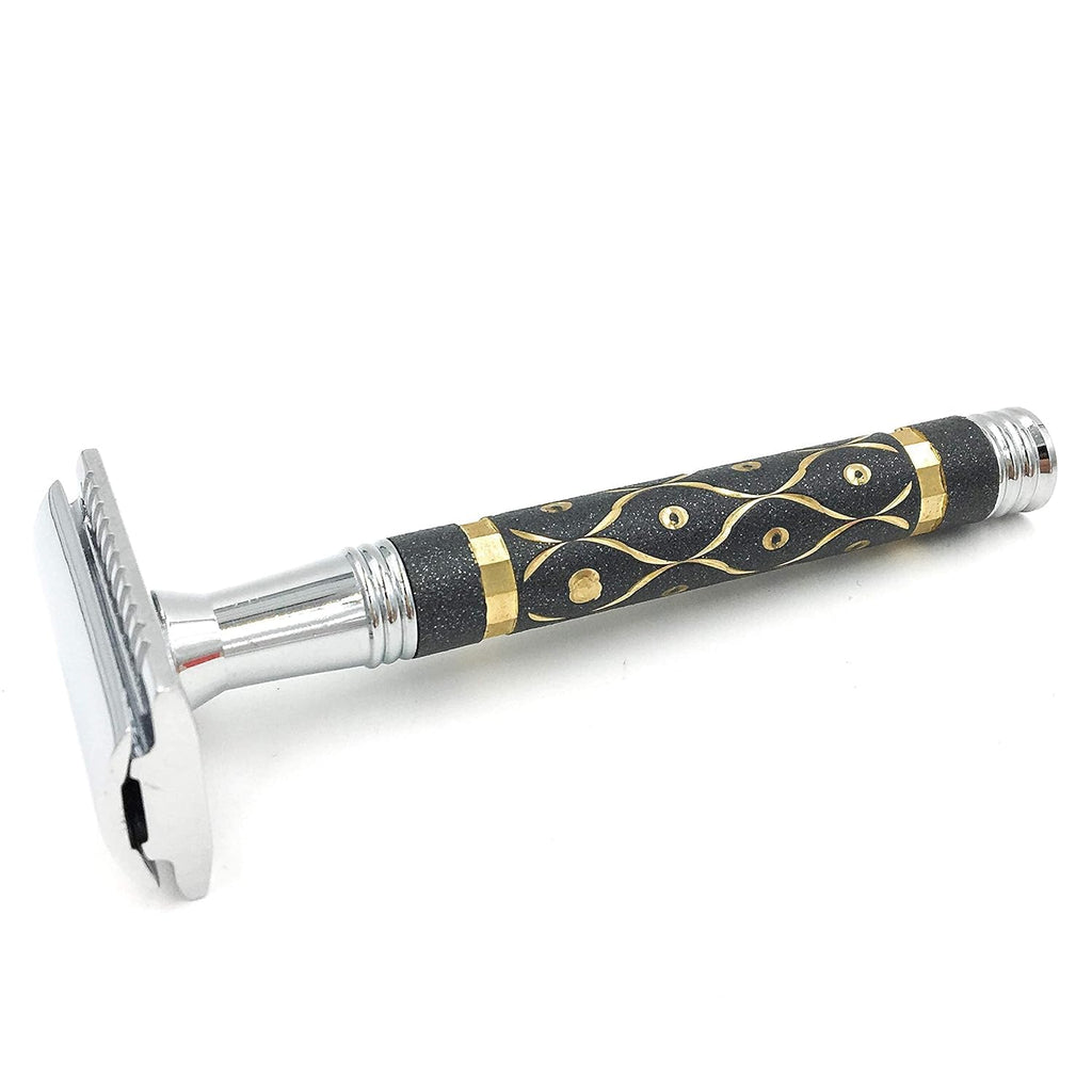 65R Super Heavyweight Gray and Gold Double Edge Safety Razor & 5 Blade Refills C64072