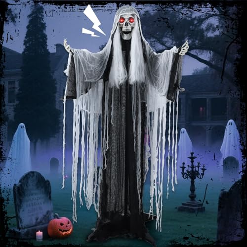 5 FT Witch Animatronic Halloween Decorations with Sound Activation and Glowing Red Eyes Y116977