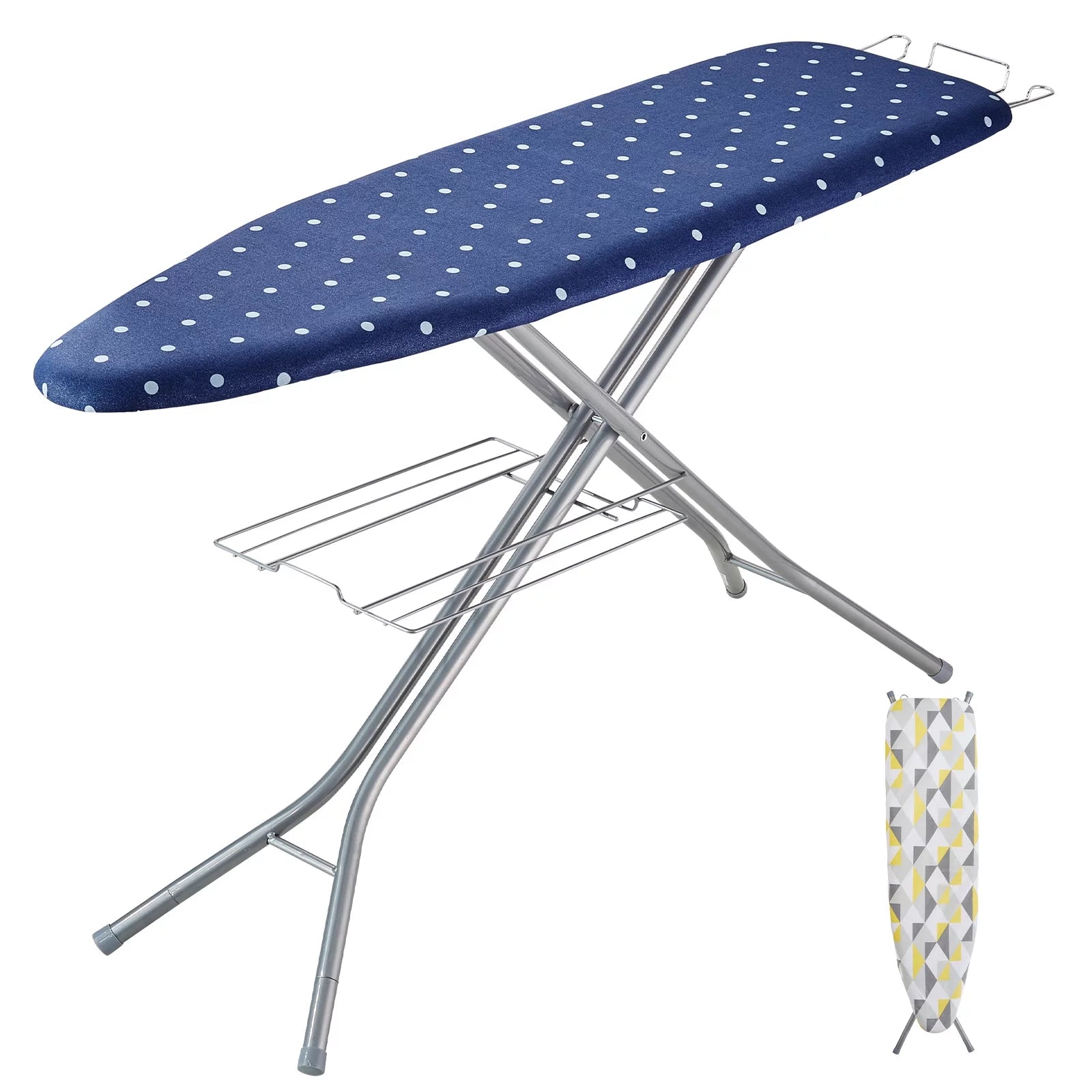 55"x15" Ironing Board with Bottom Storage Tray, 4 Layers, 10 Adjustable Heights, 100% Cotton Cover J9135