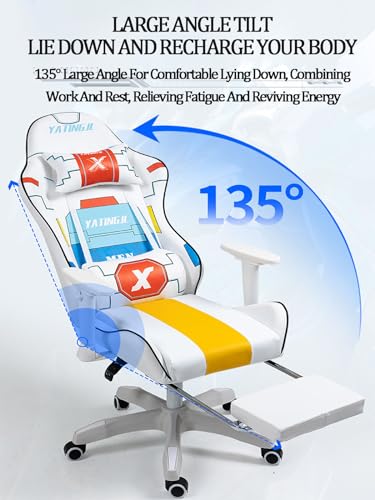 White Leather Swivel Gaming Chair with Footrest G77972