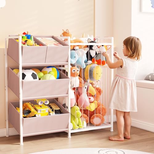 Pink Stuffed Animal Storage with 4 Removable Bins A353