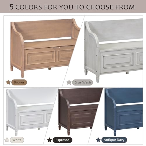 42 Inch Solid Wood Storage Bench with Removable Cushion B4421