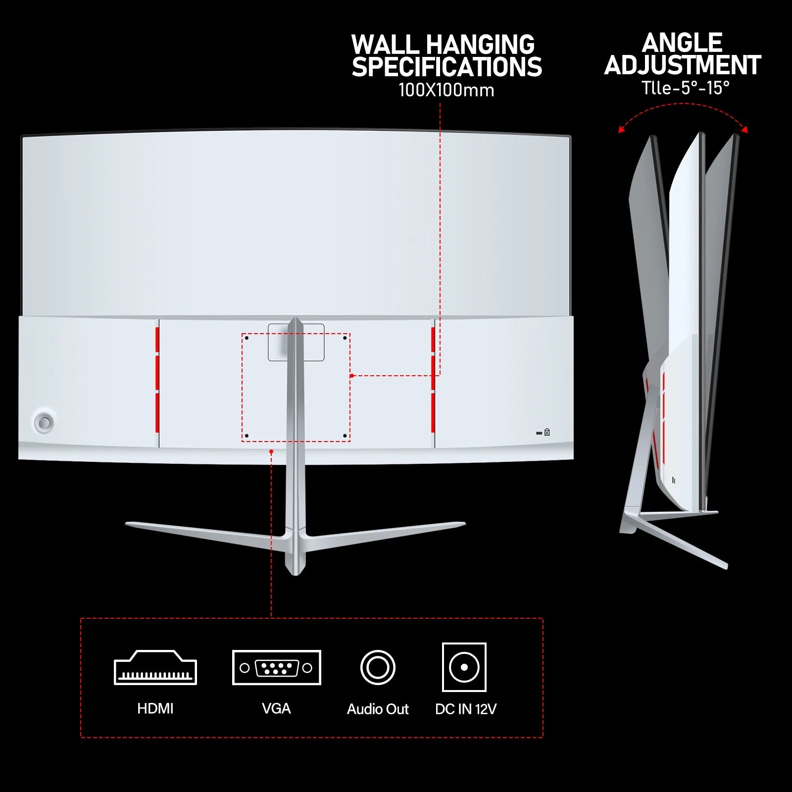 27 Inch Curved Monitor 100hz White FHD 1080P 1800R Frameless Built-in Speakers HDMI L6532