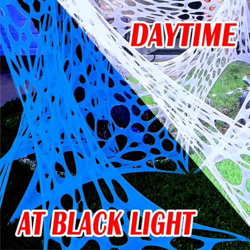 Blue Giant Outdoor Spider Web Decorations Set with 3 Blacklight (48FT x 4FT) I59909