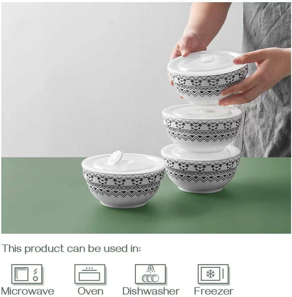 4 Pack 22 oz Porcelain Ceramic Bowls with Lid I3424
