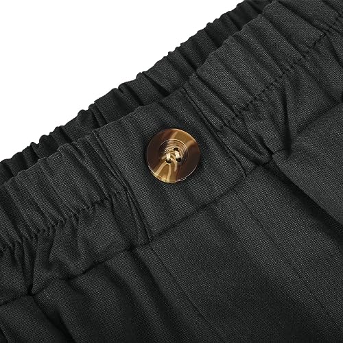 Women's Cotton Linen High Waisted Wide Leg Elastic Drawstring Shorts with Pockets T961844