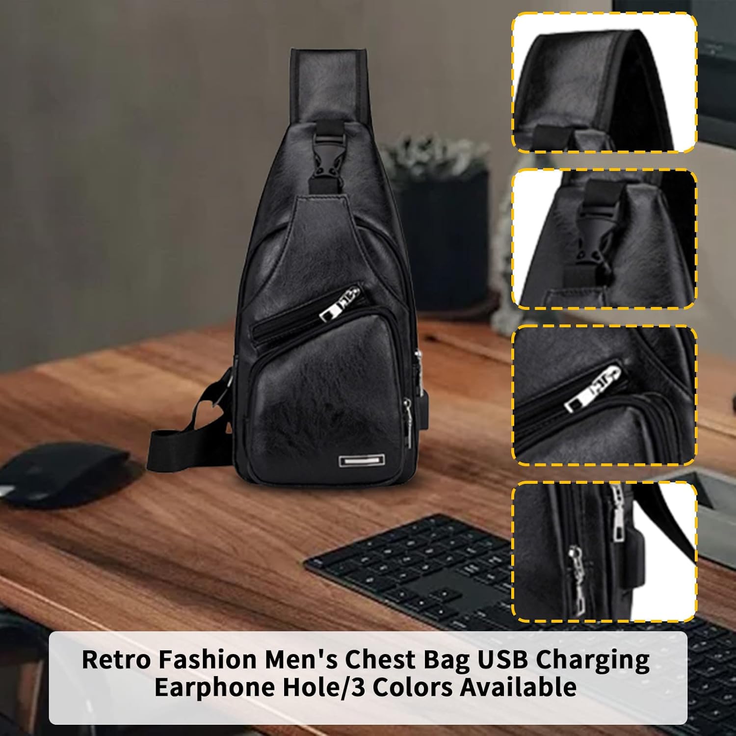 Waterproof Leather Sling Backpack with USB Charging Port A223