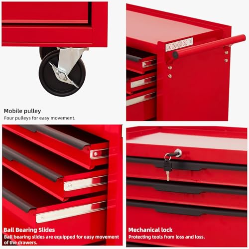 6-Drawer Rolling Metal Tool Chest with Wheels and Keyed Locking V444