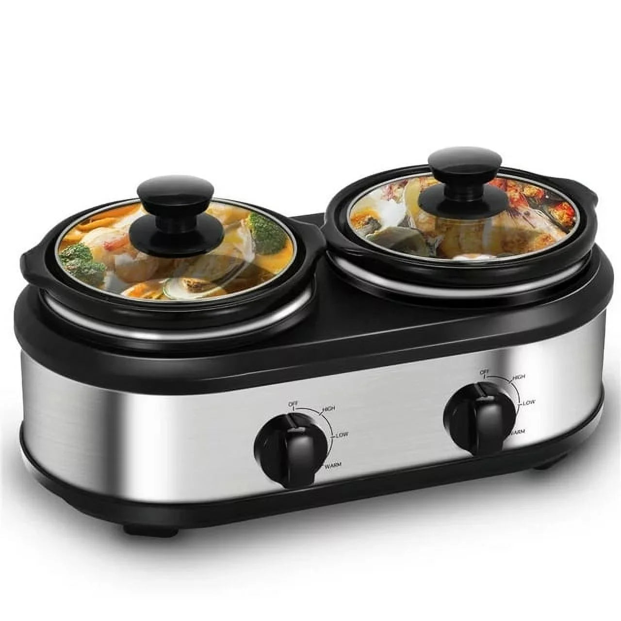 2.5QT Dual Pot Slow Cooker With Adjustable Temp Stainless Steel Removable Pots R56105