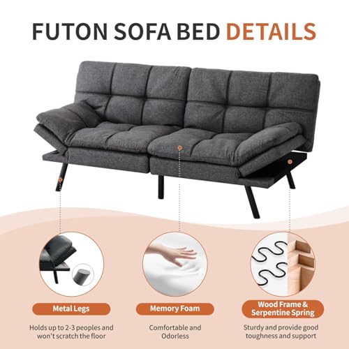 Black Memory Foam Futon Sofa Bed X18486
