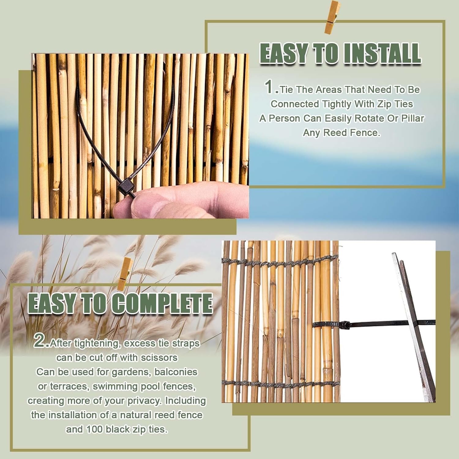 Natural Bamboo Privacy Screen Fence 2.3x15ft G13449