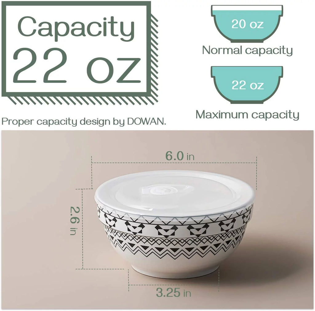 4 Pack 22 oz Porcelain Ceramic Bowls with Lid I3424