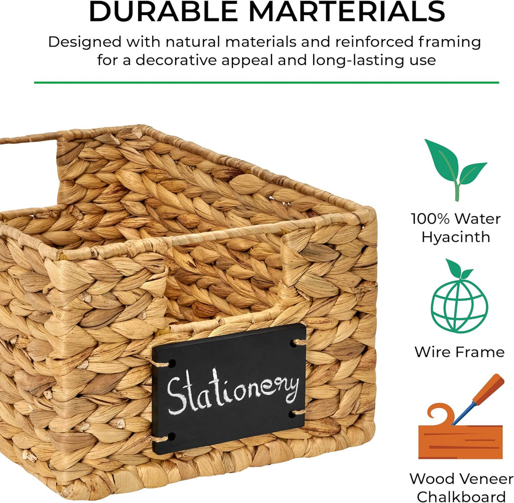 6 Pcs Natural Water Hyacinth Woven Storage Baskets with Handles J946806