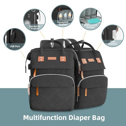 Black Large Diaper Bag Backpack with Changing Station Z13373