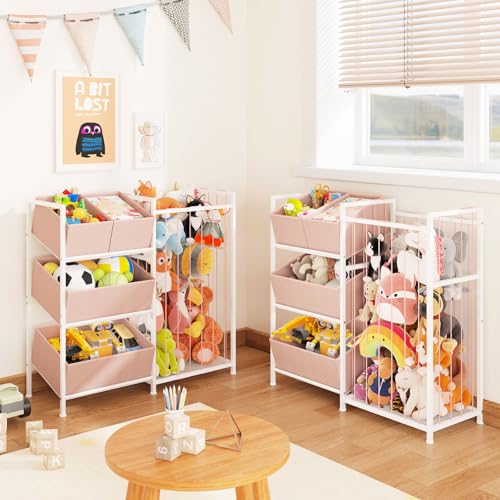 Pink Stuffed Animal Storage with 4 Removable Bins A353