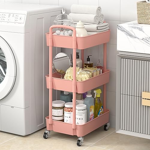 Black 3-Tier Plastic Rolling Utility Cart with Wheels A402