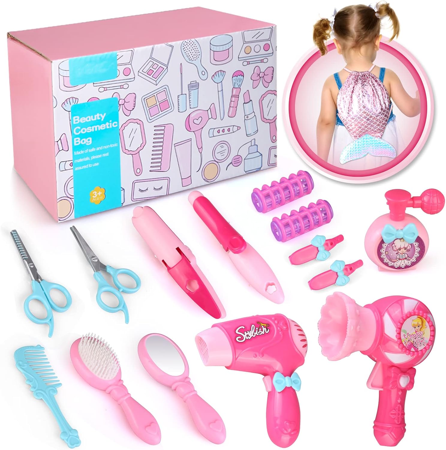 Kids Hair Salon Toy Set with Hair Dryer Hair Curler and Beauty Accessories J959
