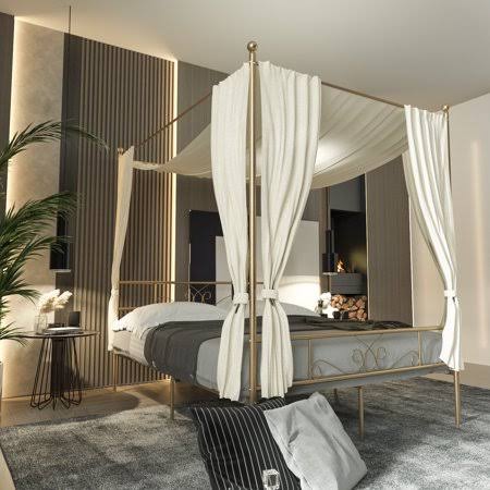 Gold Full Canopy Bed Frame with Headboard and Footboard V386