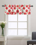 Watercolor Red Poppy Flower White Short Kitchen Curtains 54x18IN K9782