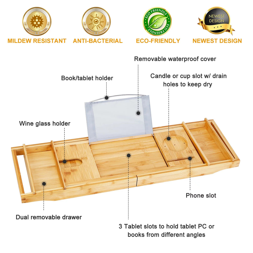 Extendable Bathtub Caddy Tray with Shelves V889