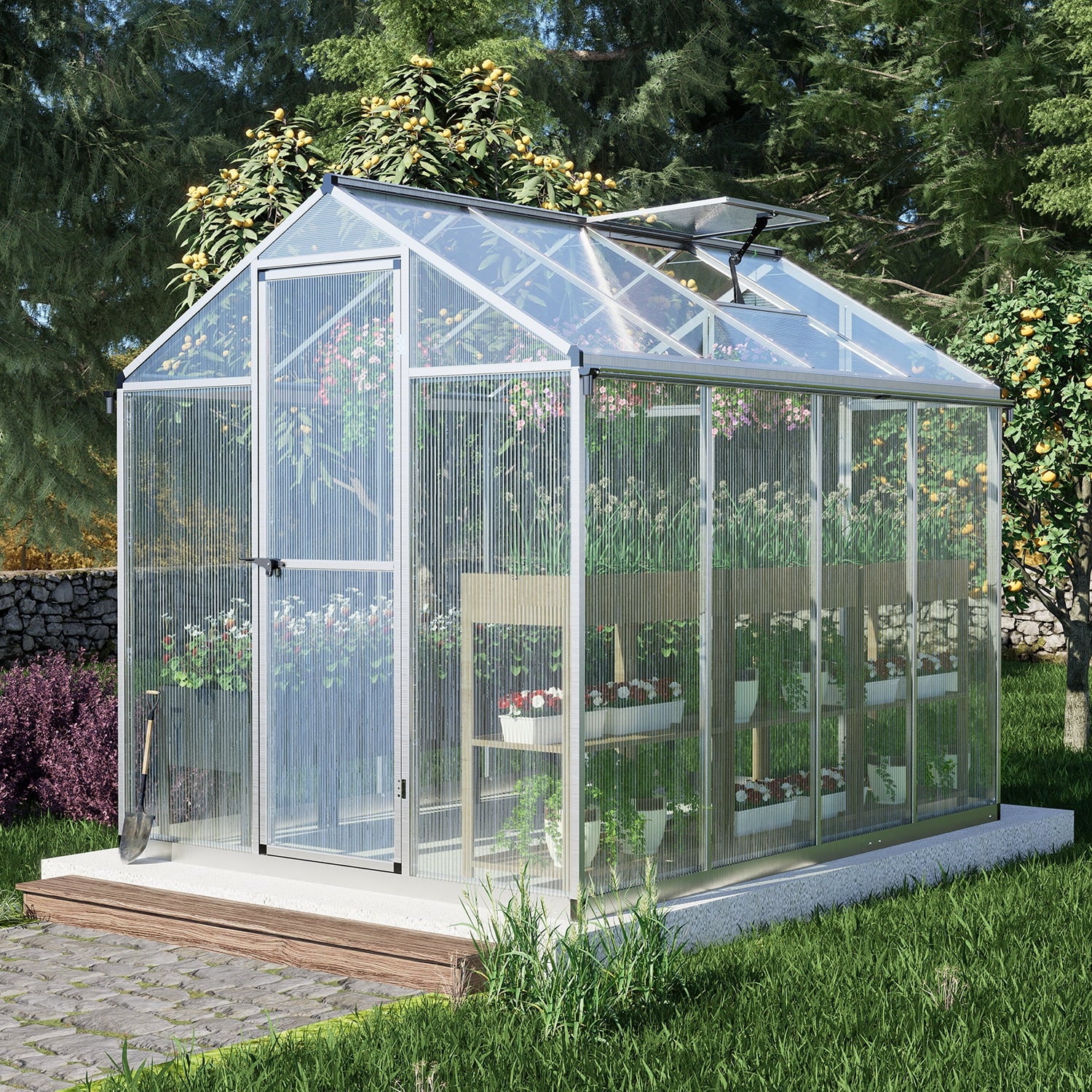 White 6' x 8' Polycarbonate Greenhouse with Aluminum Frame W229