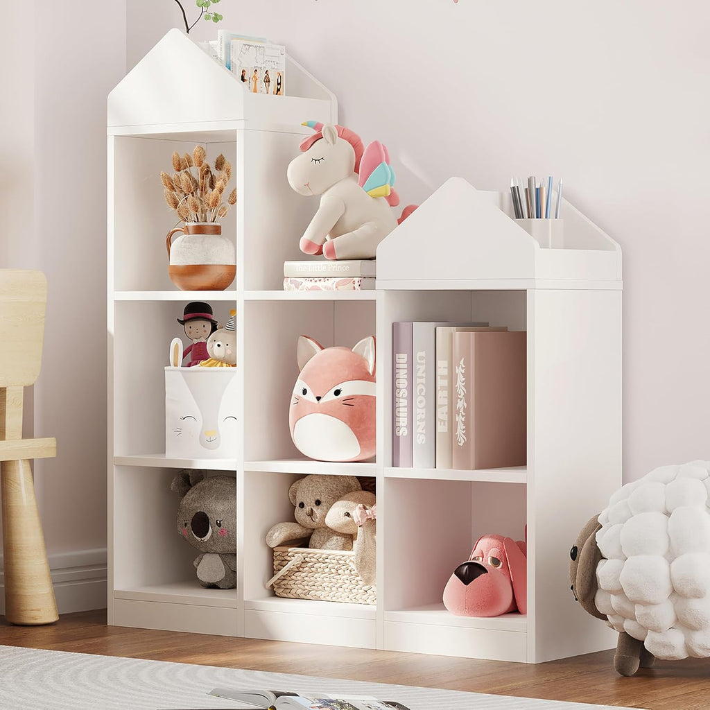 White 7-Cubby Wooden Toy Storage Organizer Bookshelf A728851