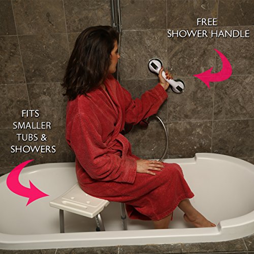 Adjustable Plastic Shower Chair with Grab Bar, 300 Lb Capacity E6143