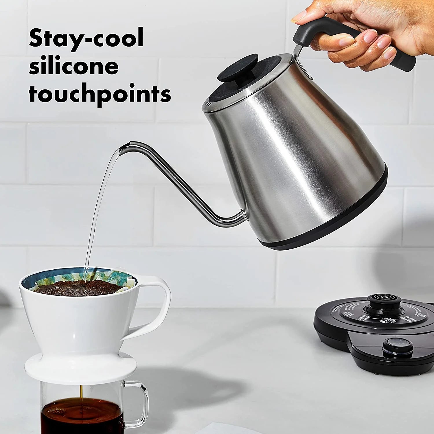 Stainless Steel 1L Adjustable Temperature Electric Gooseneck Kettle W946