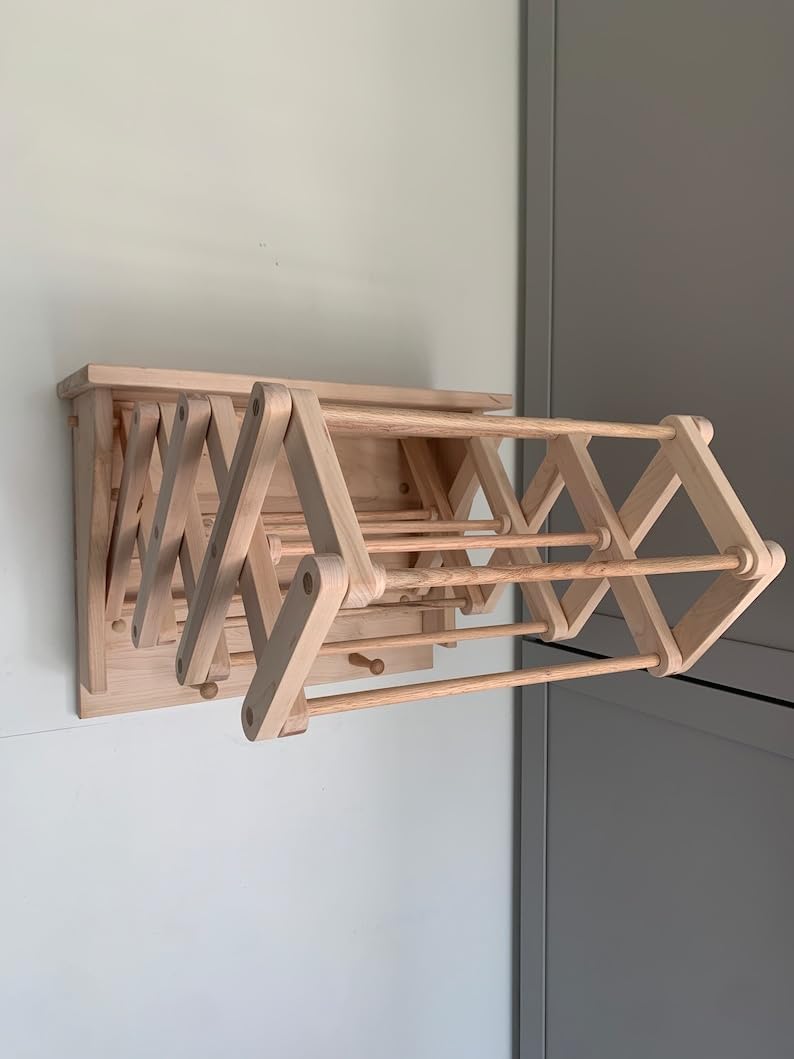 21” x 16” Collapsable Wooden Wall Mounted Drying Rack with Peg Hooks K54234