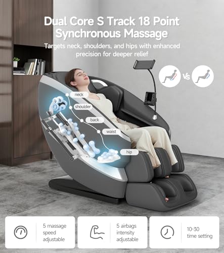 Black Full Body Massage Chair with Dual Core S-Track, Zero Gravity Recliner W9356