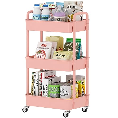 Black 3-Tier Plastic Rolling Utility Cart with Wheels A402