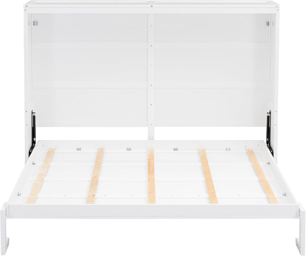 White Solid Wood Queen Size Murphy Bed L25966