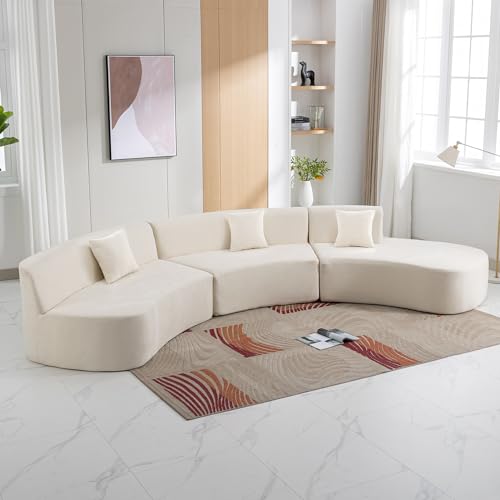 Beige Chenille Curved Sofa Sectional with Three Throw Pillows K671