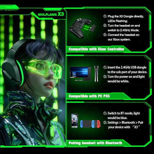 Wireless Gaming Headset with Noise Canceling Microphone, 50H Battery U41562