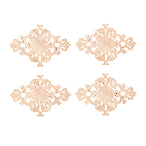 Wood Carved Appliques, 2Pcs Wooden Decorative Onlays, 15x10.5cm Y969425