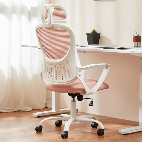 Pink Ergonomic High-Back Mesh Desk Chair with Wheels W189685