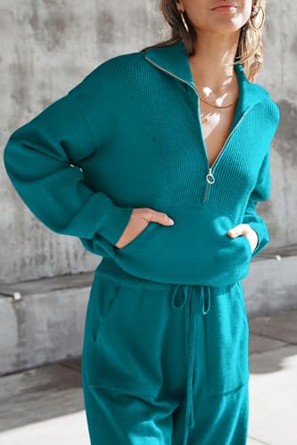 2 Piece Sweater Set Pullover Zip Up Sweatshirt Jogger Sweatpants Tracksuit B329814