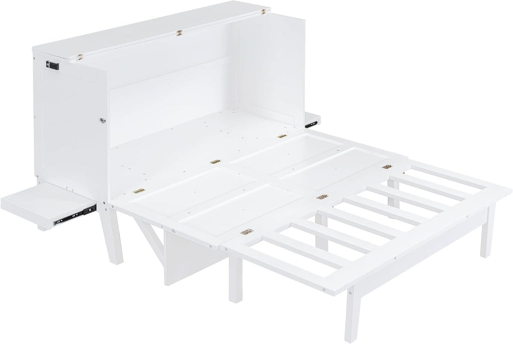 White Queen Size Murphy Bed with Wooden Slat Support M954