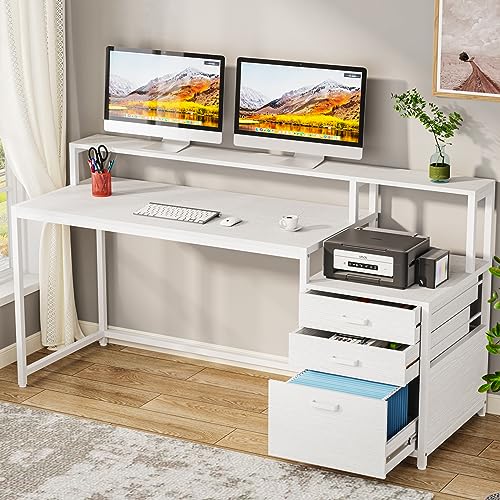 63 Inch Computer Desk with File Drawer Cabinet and Monitor Stand X910
