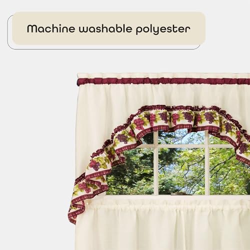 Light Filtering Printed Tier & Swag Window Curtain Set, 57 Inch Length, 24 Inch Width, Chardonnay, Machine Washable V65876