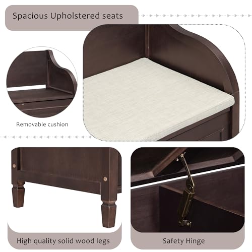 42 Inch Solid Wood Storage Bench with Removable Cushion B4421