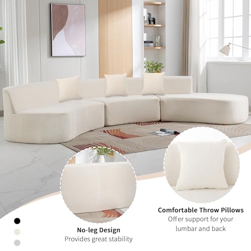 Beige Chenille Curved Sofa Sectional with Three Throw Pillows K671