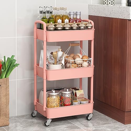 Black 3-Tier Plastic Rolling Utility Cart with Wheels A402