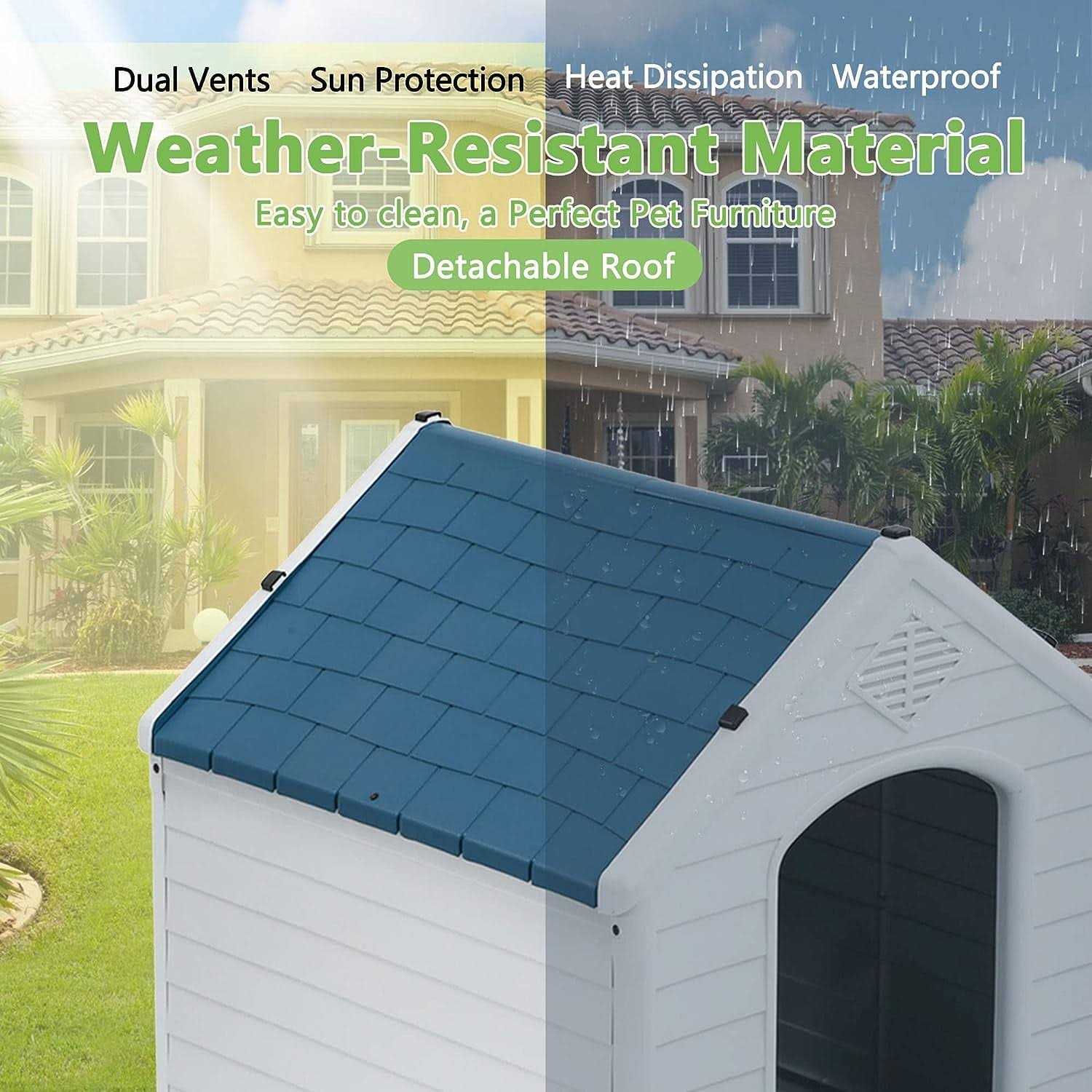 Large Waterproof Plastic Dog House with Vent and Raised Floor J8955