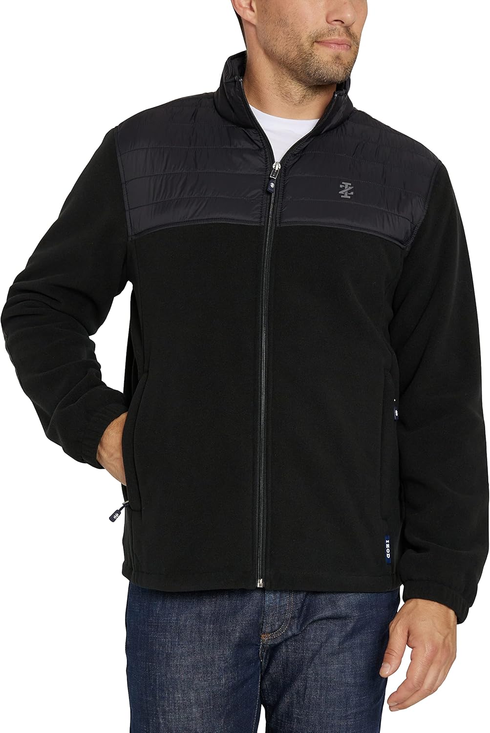 Black Fleece Jacket with Nylon Trim D695253