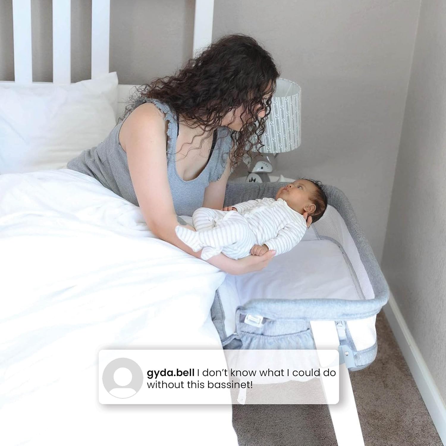 Grey Portable Baby Bassinet with Breathable Mesh T620