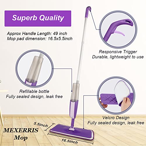 Wet Mops with 5X Washable Pads Spray Mops for Hardwood Floor Cleaning with 2X Bottles R308